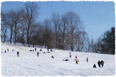 Sledders : Digital Paintings : Sue Bloom - Digital Collage and Digital Painting