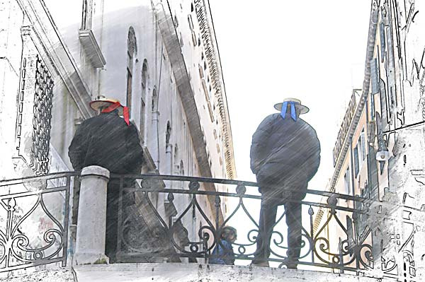 Venice Gondoliers : Digital Paintings : Sue Bloom - Digital Collage and Digital Painting