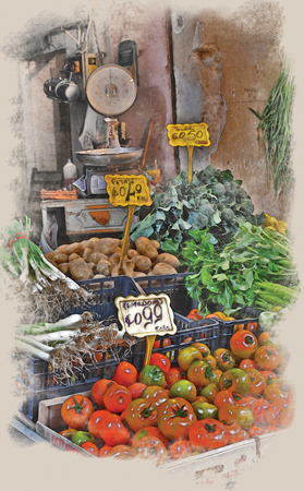 Sicilian Market Stall : Digital Paintings : Sue Bloom - Digital Collage and Digital Painting